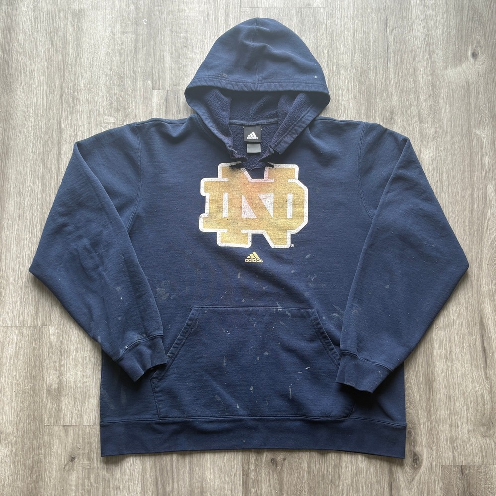 Adidas Notre Dame Fighting Irish Hoodie Navy Blue Distressed Paint Splatter XL
